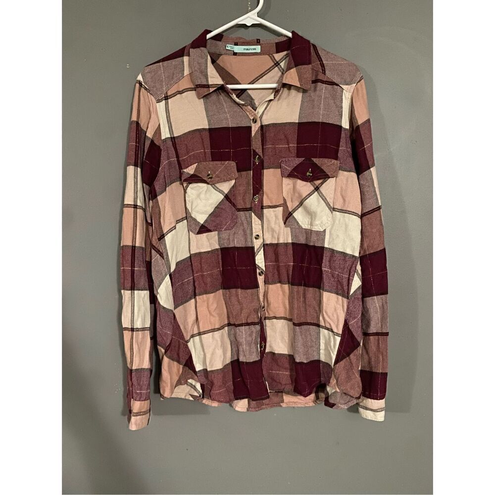 Maurice’s Pink Plaid Long Sleeve Button Down Top Size XL